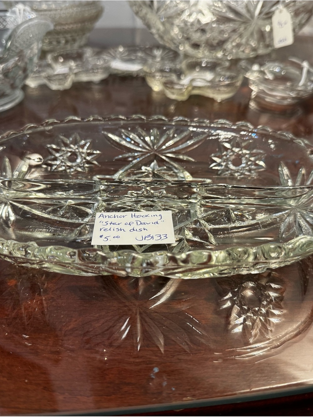 Anchor Hocking Clear Glass Relish Dish - Star of David Pattern